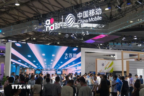 Gian hàng của China Mobile tại Hội nghị di động thế giới ở Thượng Hải, Trung Quốc ngày 27/6. (Nguồn: AFP/TTXVN)