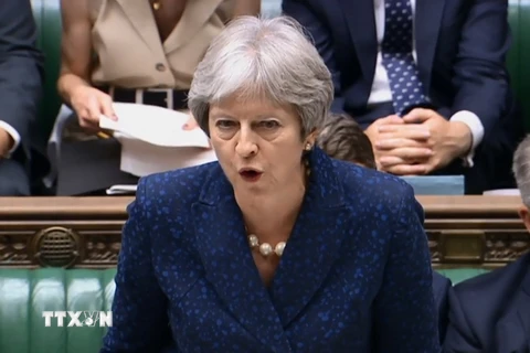 Thủ tướng Anh Theresa May phát biểu tại cuộc họp ở London ngày 9/7. (Nguồn: AFP/TTXVN)
