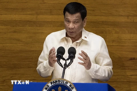 Tổng thống Philippines Rodrigo Duterte đọc Thông điệp quốc gia trước Quốc hội tại Manila ngày 23/7. (Nguồn: AFP/TTXVN)