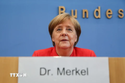 Thủ tướng Đức Angela Merkel phát biểu trong cuộc họp báo tại Berlin ngày 20/7. (Nguồn: THX/TTXVN)