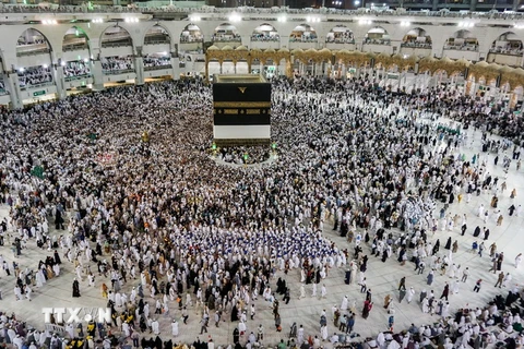 Các tín đồ Hồi giáo cầu nguyện tại Đền thờ Lớn ở Thánh địa Mecca, Saudi Arabia, trước lễ hành hương Haji ngày 17/8. (Nguồn: AFP/TTXVN)