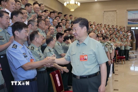 Tổng Bí thư Đảng Cộng sản Trung Quốc, Chủ tịch Trung Quốc Tập Cận Bình, tại cuộc họp của Quân ủy Trung ương về xây dựng đảng ở Bắc Kinh ngày 19/8. (Nguồn: THX/TTXVN)