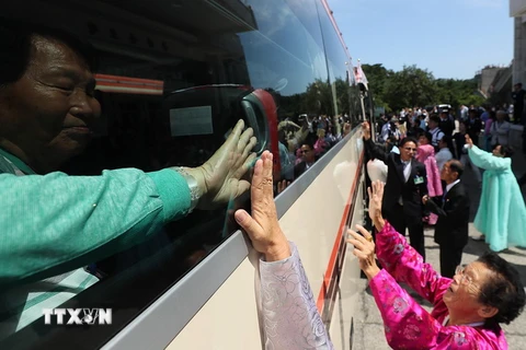Giây phút chia tay sau cuộc đoàn tụ của các gia đình ly tán trong chiến tranh Triều Tiên tại khu nghỉ dưỡng núi Kumgang ngày 22/8. (Nguồn: Yonhap/TTXVN)