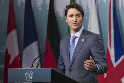 Thủ tướng Canada Justin Trudeau phát biểu tại Quebec ngày 9/6. (Nguồn: AFP/TTXVN)