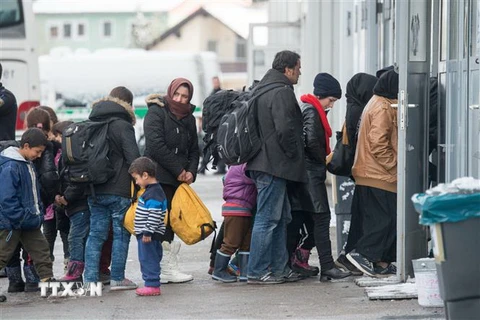Người tị nạn chờ làm thủ tục đăng ký tại Passau, miền Nam Đức. (Nguồn: AFP/TTXVN) 