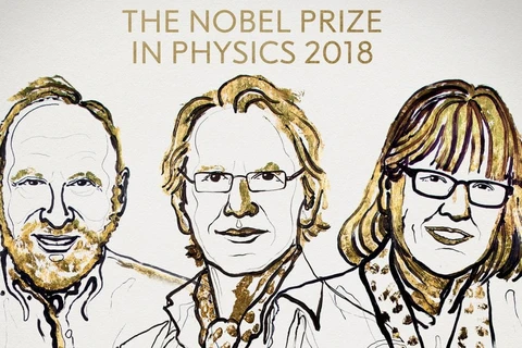 Ba nhà khoa học Arthur Ashkin, Gérard Mourou và Donna Strickland. (Nguồn: Nobel Assembly)