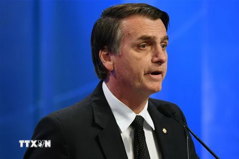 Ứng cử viên Tổng thống Brazil Jair Bolsonaro phát biểu trong buổi tranh luận trên truyền hình ở thành phố Sao Paulo ngày 17/8. (Nguồn: AFP/TTXVN)