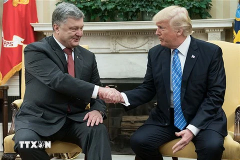 Tổng thống Mỹ Donald Trump (phải) trong cuộc gặp Tổng thống Ukraine Petro Poroshenko tại Washington DC., ngày 20/6/2017. (Nguồn: AFP/TTXVN) 