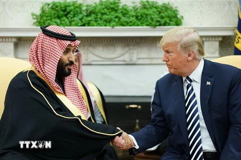 Tổng thống Mỹ Donald Trump (phải) và Thái tử Saudi Arabia Mohammed bin Salman trong cuộc gặp tại Nhà Trắng, Washington DC., ngày 20/3/2018. (Nguồn: AFP/TTXVN) 
