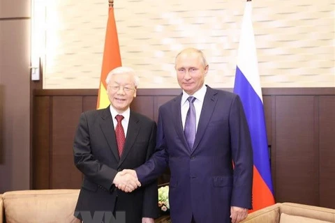Tổng Bí thư Nguyễn Phú Trọng và Tổng thống Liên bang Nga Vladimir Putin. (Ảnh: Trí Dũng/TTXVN) 