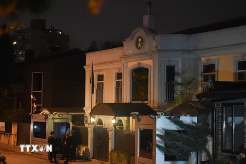 Lãnh sự quán Saudi Arabia ở Istanbul, Thổ Nhĩ Kỳ, nơi nhà báo Jamal Khashoggi bị sát hại, ngày 16/10. (Nguồn: THX/TTXVN) 