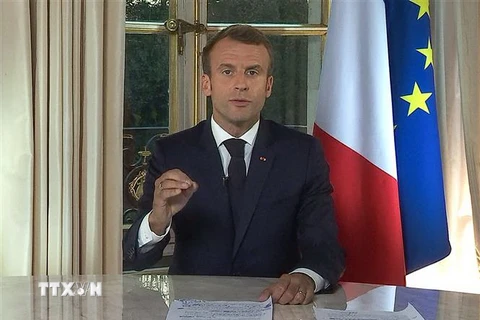 Tổng thống Pháp Emmanuel Macron phát biểu tại Paris, Pháp. (Nguồn: AFP/TTXVN) 