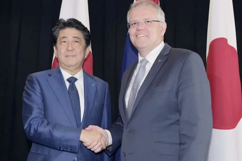 Thủ tướng Nhật Bản Shinzo Abe và người đồng cấp Australia Scott Morrison. (Nguồn: AAP) 