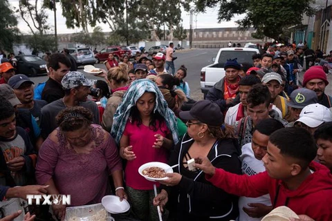 Người di cư từ các nước Trung Mỹ đổ về Tijuana gần biên giới giữa Mexico và Mỹ ngày 15/11. (Nguồn: AFP/TTXVN) 