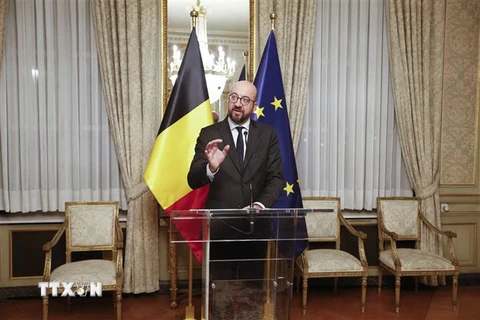 Thủ tướng Bỉ Charles Michel phát biểu trong cuộc họp báo tại Brussels ngày 8/12/2018. (Nguồn: AFP/TTXVN) 