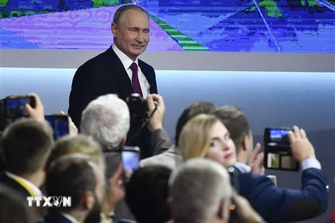 Tổng thống Nga Vladimir Putin trong cuộc họp báo thường niên tại Moskva ngày 20/12/2018. (Nguồn: AFP/TTXVN) 