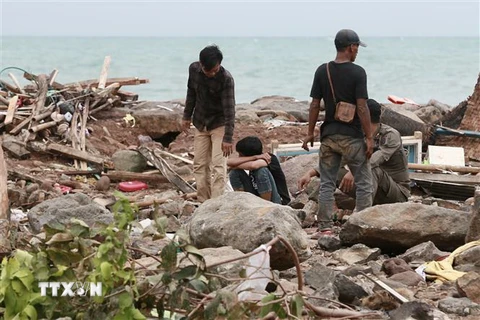 Cảnh hoang tàn sau thảm họa sóng thần ở South Lampung, Indonesia ngày 23/12. (Nguồn: AFP/TTXVN) 