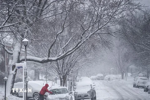 Tuyết phủ trắng xóa tại Arlington, Virginia, Mỹ sau trận bão tuyết ngày 21/3/2018. (Nguồn: AFP/TTXVN) 