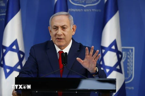 Thủ tướng Israel Benjamin Netanyahu phát biểu tại Tel Aviv ngày 18/11/2018. (Nguồn: AFP/TTXVN) 