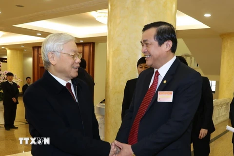 Tổng Bí thư, Chủ tịch nước Nguyễn Phú Trọng đến dự hội nghị. (Ảnh: Trí Dũng/TTXVN) 