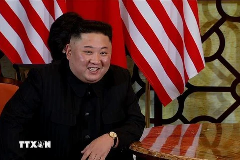 Chủ tịch Triều Tiên Kim Jong-un tại cuộc gặp với Tổng thống Mỹ Donald Trump. (Ảnh: TTXVN) 