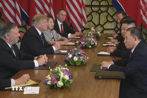 Quang cảnh buổi Hội đàm mở rộng Hội nghị thượng đỉnh Mỹ-Triều Tiên lần thứ hai. (Ảnh: TTXVN) 