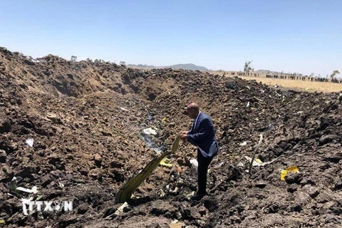 Hiện trường vụ rơi máy bay của hãng hàng không Ethiopian Airlines, gần Bishoftu, Ethiopia, ngày 10/3/2019. (Nguồn: THX/TTXVN) 