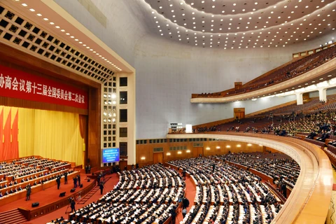 Quang cảnh Kỳ họp thứ hai Hội nghị Chính Hiệp toàn quốc Trung Quốc Khóa XIII. (Ảnh: Bùi Tuấn/TTXVN) 