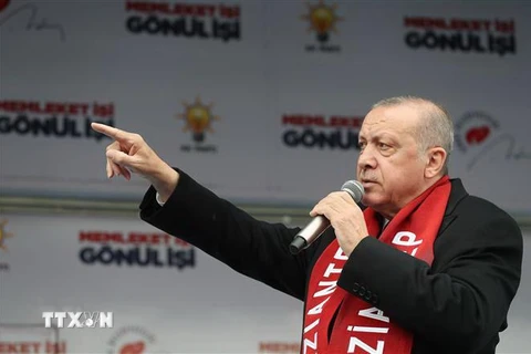 Tổng thống Thổ Nhĩ Kỳ Recep Tayyip Erdogan phát biểu tại Gaziantep ngày 15/3/2019. (Nguồn: THX/TTXVN) 