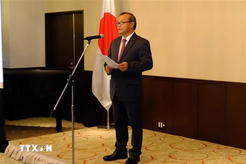 Đại sứ Việt Nam tại Nhật Bản Vũ Hồng Nam phát biểu tại buổi họp báo. (Ảnh: Hồng Hà/TTXVN) 
