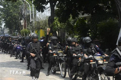 Cảnh sát Indonesia gác tại thủ đô Jakarta ngày 22/5/2019. (Nguồn: THX/TTXVN) 