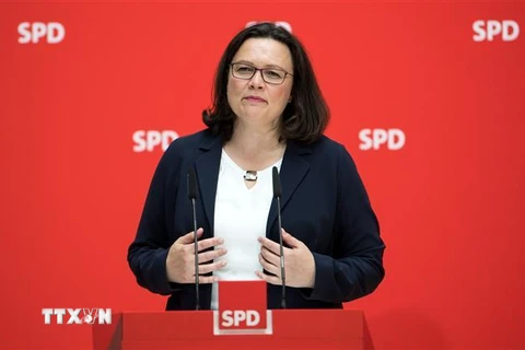 Lãnh đạo SPD Andrea Nahles. (Nguồn: AFP/TTXVN) 