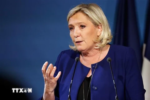 Lãnh đạo đảng cực hữu Mặt trận Quốc gia (RN) của Pháp Marine Le Pen trong một bài phát biểu ở Villeblevin ngày 21/5/2019. (Nguồn: AFP/TTXVN) 