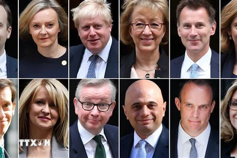 Cựu Ngoại trưởng Anh Boris Johnson (thứ 3 trái -trên) và các ứng cử viên có thể thay thế Thủ tướng Anh Theresa May. (Nguồn: AFP/TTXVN) 