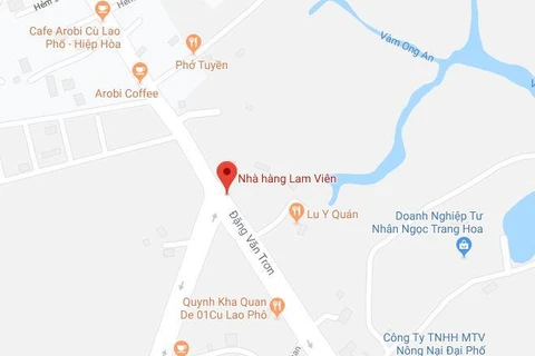 Vị trí nhà hàng Lam Viên, nơi xảy ra vụ việc. (Nguồn: Google Maps) 