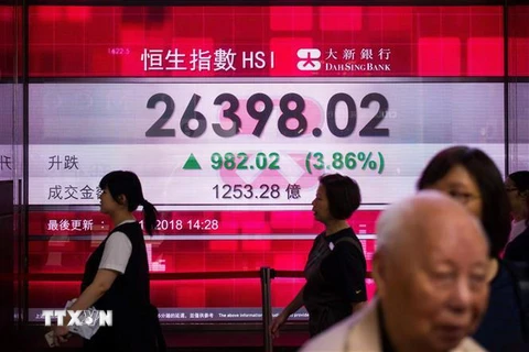 Bảng tỷ giá chứng khoán tại Hong Kong. (Nguồn: AFP/TTXVN) 