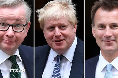 Chân dung các ứng viên chức Chủ tịch đảng Bảo thủ vượt qua vòng bỏ phiếu đầu tiên: Bộ trưởng Môi trường Anh Michael Gove, Cựu Ngoại trưởng Boris Johnson và Ngoại trưởng Anh Jeremy Hunt, ngày 13/6/2019. (Nguồn: THX/TTXVN) 