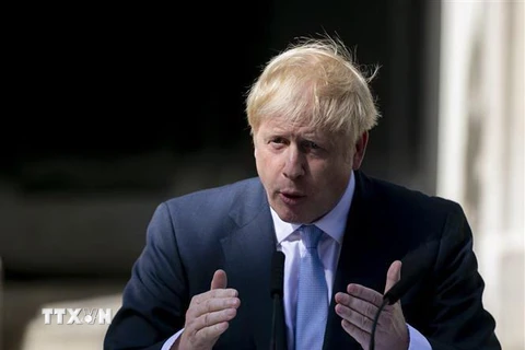 Thủ tướng Anh Boris Johnson phát biểu tại thủ đô London ngày 24/7/2019. (Nguồn: THX/TTXVN) 