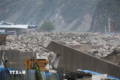 Hiện trường vụ lở bùn sau mưa lớn tại khu tự trị thuộc tỉnh Tứ Xuyên, Trung Quốc ngày 21/8/2019. (Nguồn: THX/TTXVN) 
