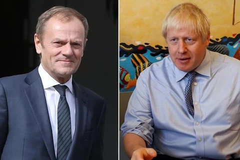 Thủ tướng Anh Boris Johnson (phải) và Chủ tịch Hội đồng châu Âu Donald Tusk. (Nguồn: PA) 