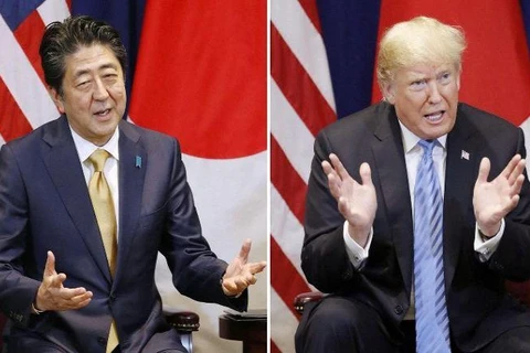 Tổng thống Mỹ Donald Trump (phải) và Thủ tướng Nhật Bản Shinzo Abe. (Nguồn: Kyodo) 