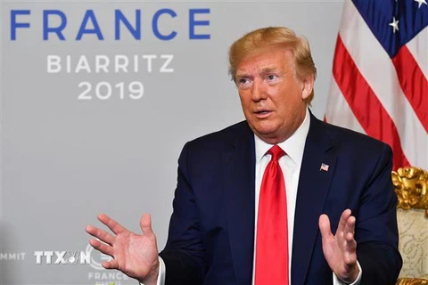 Tổng thống Mỹ Donald Trump phát biểu tại Biarritz, Pháp, ngày 26/8/2019. (Nguồn: AFP/TTXVN) 