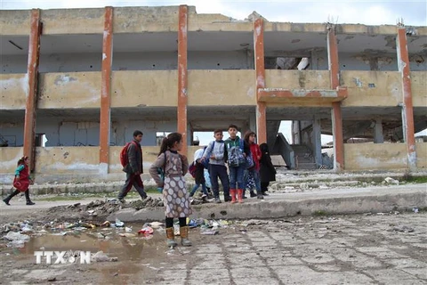 Một trường học bị hư hại sau các cuộc không kích ở tỉnh Idlib, Syria, ngày 30/1/2019. (Nguồn: AFP/TTXVN) 