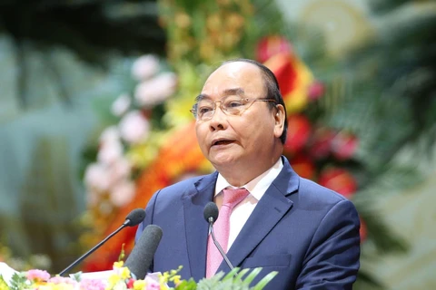 Thủ tướng Chính phủ Nguyễn Xuân Phúc phát biểu tại Đại hội. (Nguồn: TTXVN) 
