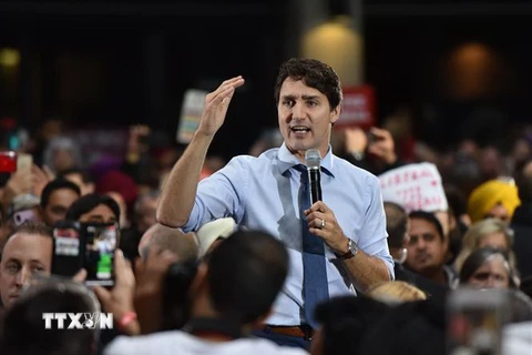 Thủ tướng Canada Justin Trudeau trong cuộc vận động tranh cử cho đảng Tự do cầm quyền tại Vancouver B.C ngày 20/10/2019. (Nguồn: AFP/TTXVN) 