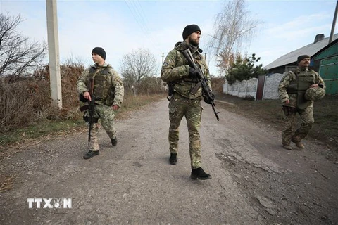 Quân nhân Ukraine tuần tra tại làng Katerynivka, vùng Lugansk, miền Đông Ukraine ngày 2/11/2019. (Nguồn: AFP/TTXVN) 
