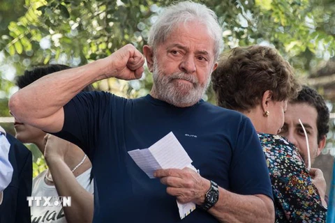 Cựu Tổng thống Brazil Luiz Inácio Lula da Silva phát biểu tại Sao Paulo ngày 7/4/2018. (Nguồn: AFP/TTXVN) 