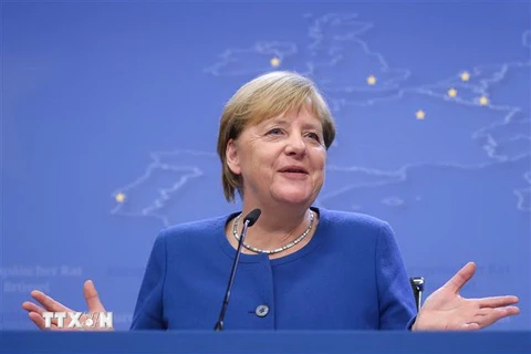 Thủ tướng Đức Angela Merkel phát biểu tại cuộc họp báo ở Brussels, Bỉ ngày 17/10/2019. (Nguồn: AFP/TTXVN) 