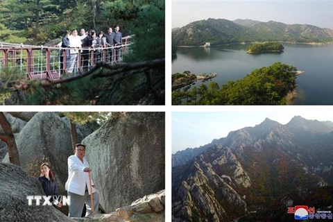 Nhà lãnh đạo Triều Tiên Kim Jong-un thị sát khu du lịch nghỉ dưỡng núi Kumgang ngày 23/10/2019. (Nguồn: Yonhap/TTXVN) 