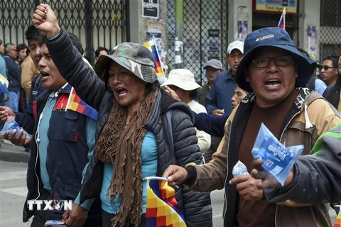 Người dân tham gia biểu tình ủng hộ cựu Tổng thống Evo Morales tại La Paz, Bolivia, ngày 13/11/2019. (Nguồn: AFP/ TTXVN) 